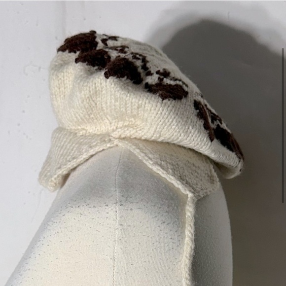Vintage Hand Knit Cream Brown Hat With Ear Flaps - Picture 3 of 8